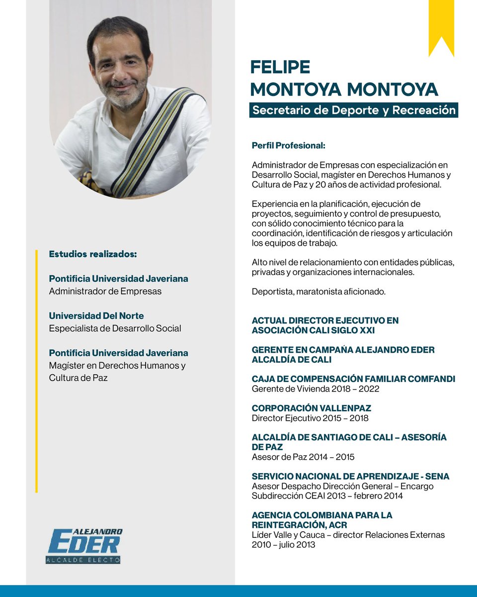 alejoeder's tweet photo. Felipe Montoya (@nfmontoya) será nuestro Secretario de Deporte y Recreación. https://t.co/uyWCkASEuq