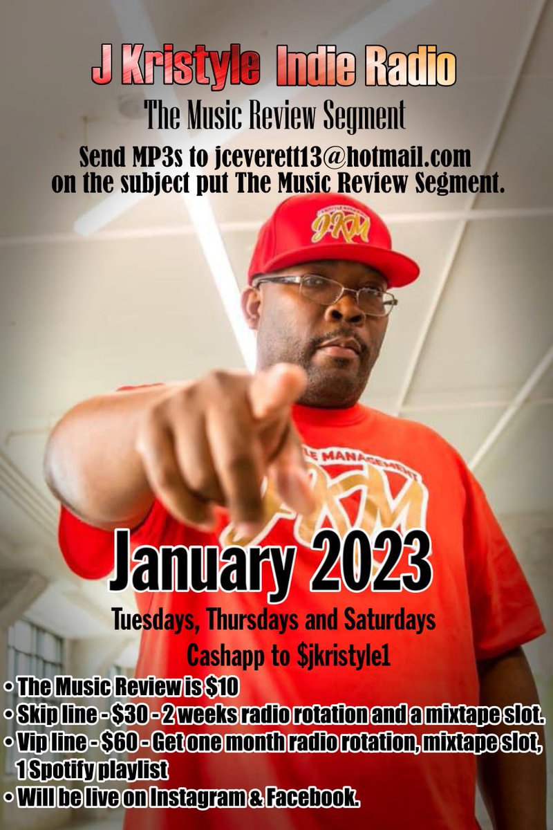 j_kristyle's tweet photo. The Music Review Segment has started 3 days a week. Live on Facebook & Instagram!!! Send mp3s to jceverett13@hotmail.com All Music Genres are welcomed!!! #jkristyleindieradio #musicreviews #artistsofinstagram #mixtapeslots #spotifyplaylist https://t.co/BgYKEYNNlw