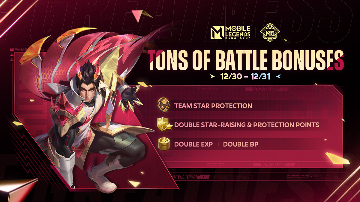 MobileLegendsOL's tweet photo. Never stop fighting on the battlefield! M5 Battle Night is now underway!
Quickly grab your friends and join in this festive battle!
#MLBBM5
#M5YUZHONG
#betterthangreat
#MobileLegendsBangBang https://t.co/yiwIif4Co0