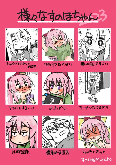 今年もたくさんすのほちゃんを描きました、君はいくつ知ってるかな? #様々なすのほちゃん #今年もたくさん描きました 