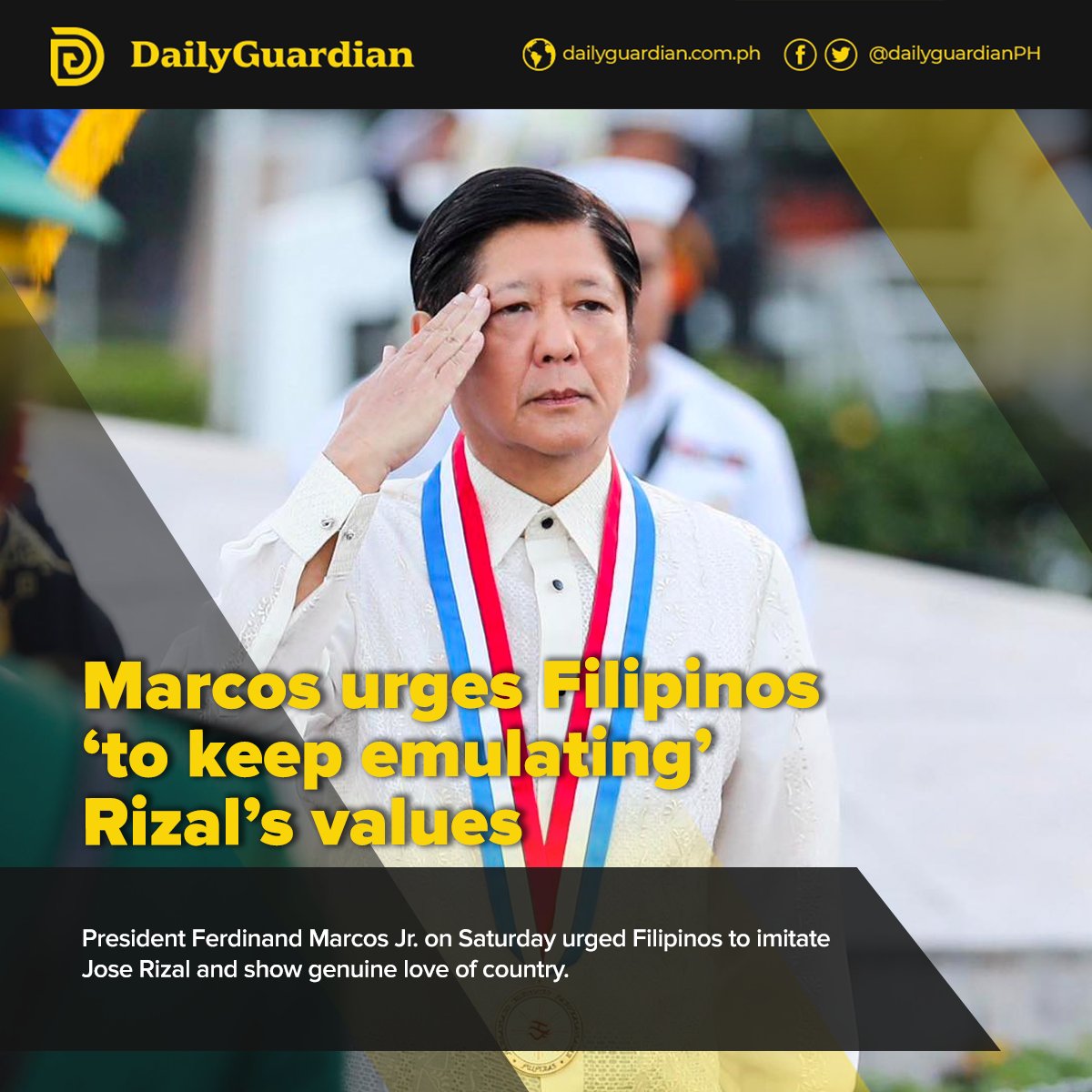 President Ferdinand Marcos, Jr. told Filipinos to emulate the patriotism of Jose Rizal, as he led festivities to commemorate the death of the national hero on Saturday, December 30. facebook.com/photo.php?fbid…