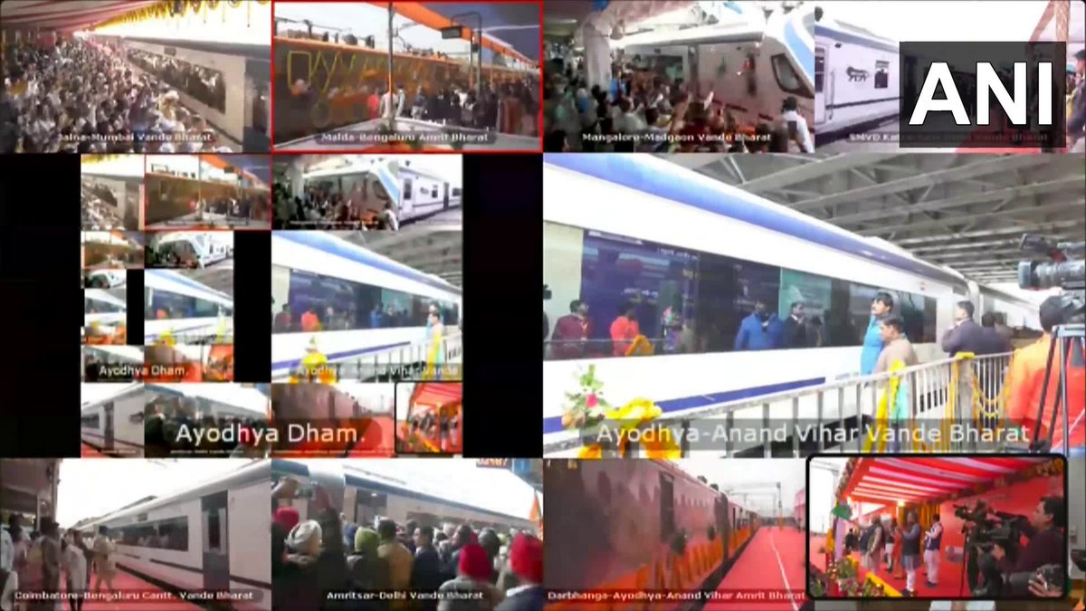 SKavalakat's tweet image. അയോദ്ധാം റെയിൽവേ സ്റ്റേഷനിൽ നിന്ന് രണ്ട് പുതിയ അമൃത് ഭാരത് ട്രെയിനുകളും ആറ് പുതിയ വന്ദേ ഭാരത് ട്രെയിനുകളും പ്രധാനമന്ത്രി നരേന്ദ്രമോദി ഫ്ലാഗ് ഓഫ് ചെയ്തു.

#JaiShreeRam 
#PMModiInAyodhya
#VandeBharatExpress
#AmritBharatExpress