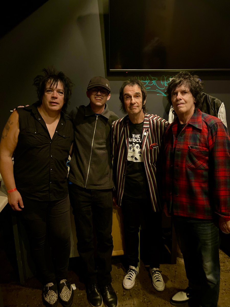 mikejskill's tweet photo. Backstage, downstairs in the greenroom at @StAndrewsHall Oct. 2023 with #rickyRat of #TheTrashbrats #JarrettKoral of #Jetplasticrecordings  #BradElvis #MikeSkill of #Theromantics https://t.co/Y6Ux8hINXC