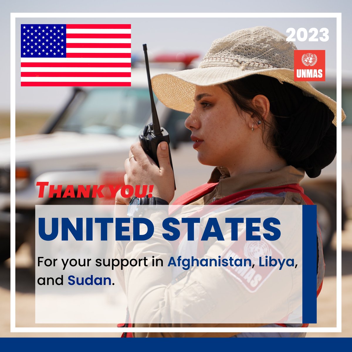 UNMAS's tweet photo. ๐ Thank You, ๐บ๐ธ United States, for your invaluable support in Afghanistan, Libya, and Sudan throughout 2023.
_____
#23UNMAS
@UNAUSA @USAID @UNRefugeeAgency @USEmbassyLibya https://t.co/m79cVU1Xou