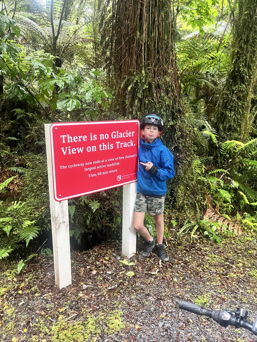 louaitken's tweet photo. 21 years after last going up this track, #ClimateChange is now a big, red, bold @docgovtnz sign. #FoxGlacier #PleaseAct 😥🌏 https://t.co/xZAdaMK8ib