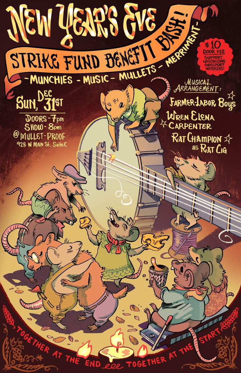 FW71ch's tweet photo. Come on down and support unionizing workers at a Mullet Proof for a New Year's Eve Strike Fund Benefit Bash! Come for Music Merriment and Solidarity!

928 W MAIN St. Suite C https://t.co/n2byVdU1Xl