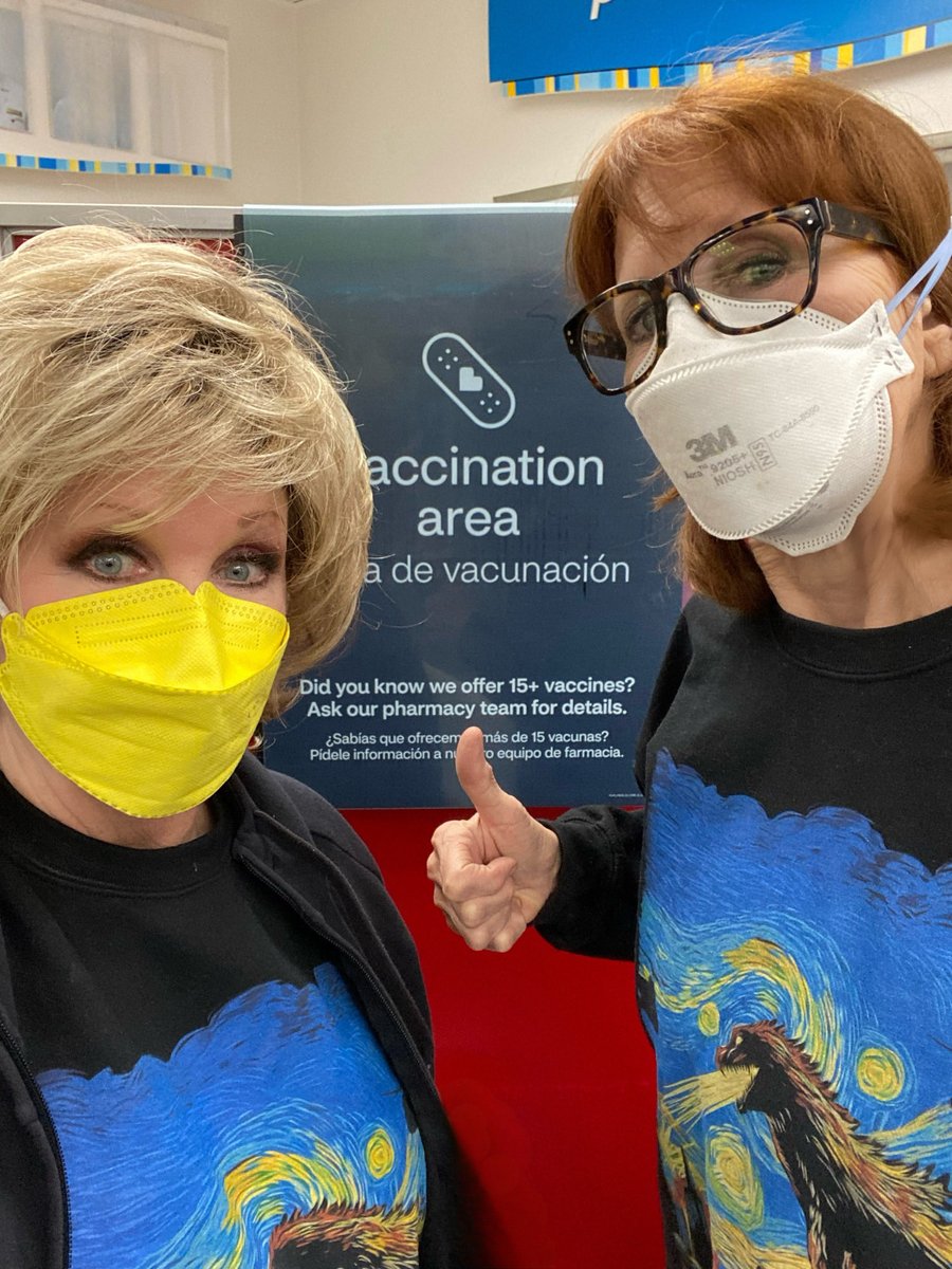 #OnMyWalk with ⁦@HarttandSoul⁩ for new ⁦@Novavax⁩ vaccinations! Best way to protect each other & loved ones. Plus we can wear our Godzilla Zaps Starry Night sweatshirts! #HappyNewYear #CovidIsntOver #MaskUp Sending LoveTo You All💗🌷💗🎉💗🥰💗🎊👋🌷👋🎉💗🥰