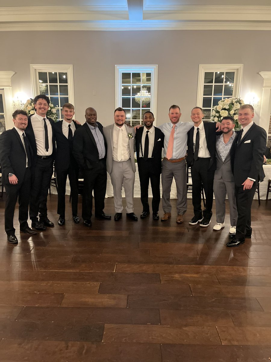 LRHSBASEBALL's tweet photo. Some Eagle DUDES celebrating an Eagle DUDE!! Congrats to Mr and Mrs Luke Potter! 🦅🦅 https://t.co/FKdwXCdFZg