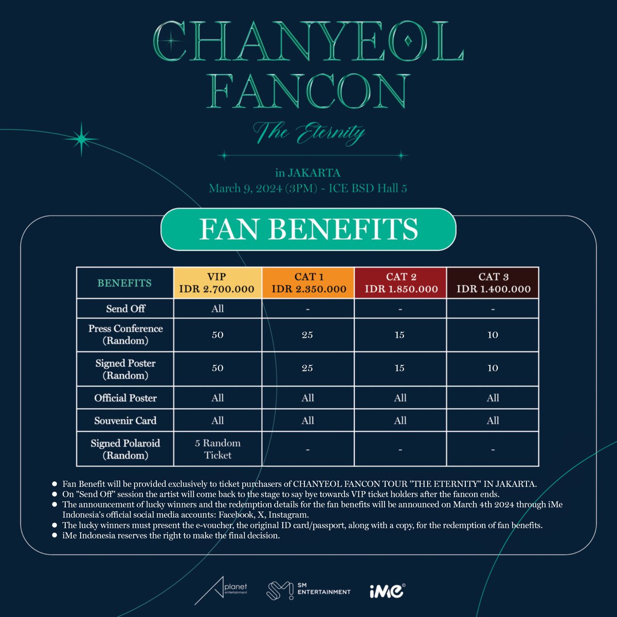 This is the official seat plan for CHANYEOL FANCON TOUR 'THE ETERNITY' in JAKARTA. 📅Event date: 9 March 2024 📍Location: ICE BSD Hall 5 Tickets will be available via Tiket.com, on 12th January 2024 at 1 PM! #CHANYEOL #찬열 #EXO #엑소 #weareoneEXO…