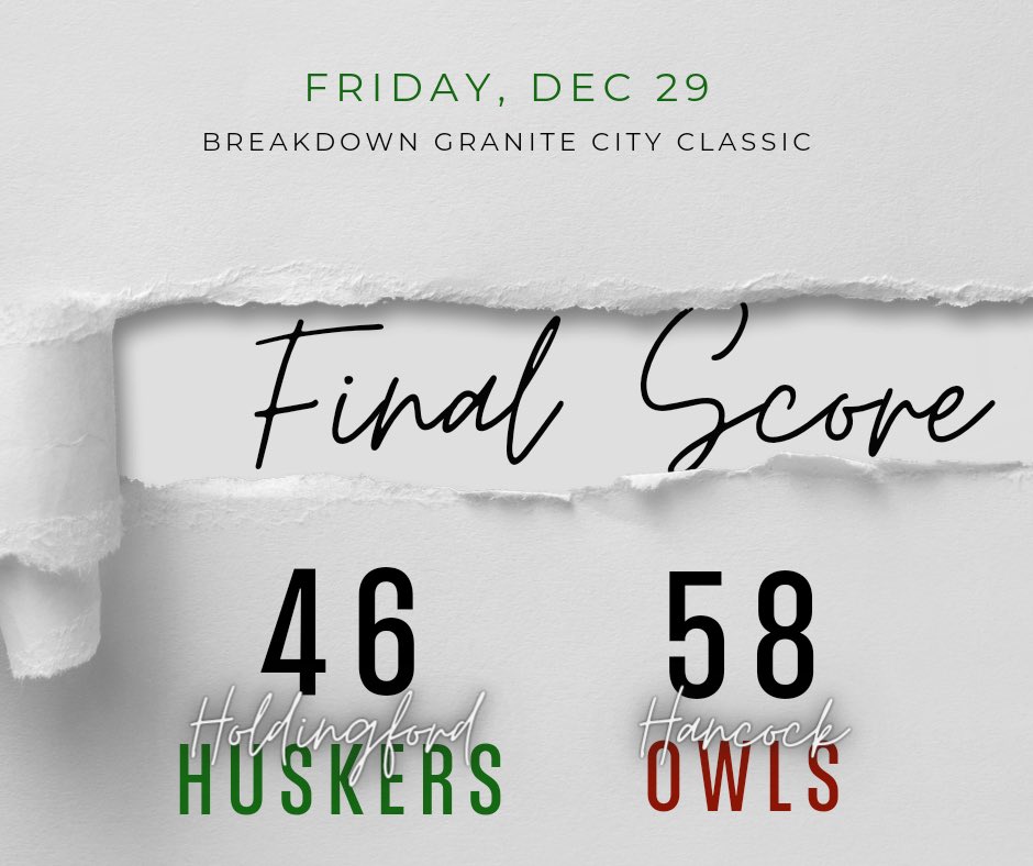 Holdingford Huskers GBB (@holdingfordgbb) on Twitter photo Tough loss against a good <a href="/owlsgirlshoops/">Hancock Girls Bball</a> team who plays with a ton of heart and plays well as a team. We always appreciate playing the well-coached, hardworking teams.
On to Pequot tomorrow. Tough loss against a good <a href="/owlsgirlshoops/">Hancock Girls Bball</a> team who plays with a ton of heart and plays well as a team. We always appreciate playing the well-coached, hardworking teams.
On to Pequot tomorrow.