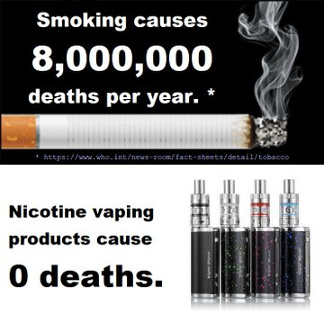 BlogThr's tweet photo. Smoking causes 8 MILLION deaths per year.
#Nicotine vaping products cause 0 deaths.
#cigarette #smoking #CommitToSwitch #Vape #VapingSavesLives #Right2Switch #CelebrateTheVape
#WSND #WSND23 #WorldSaferNicotineDay https://t.co/M34SIzNS74