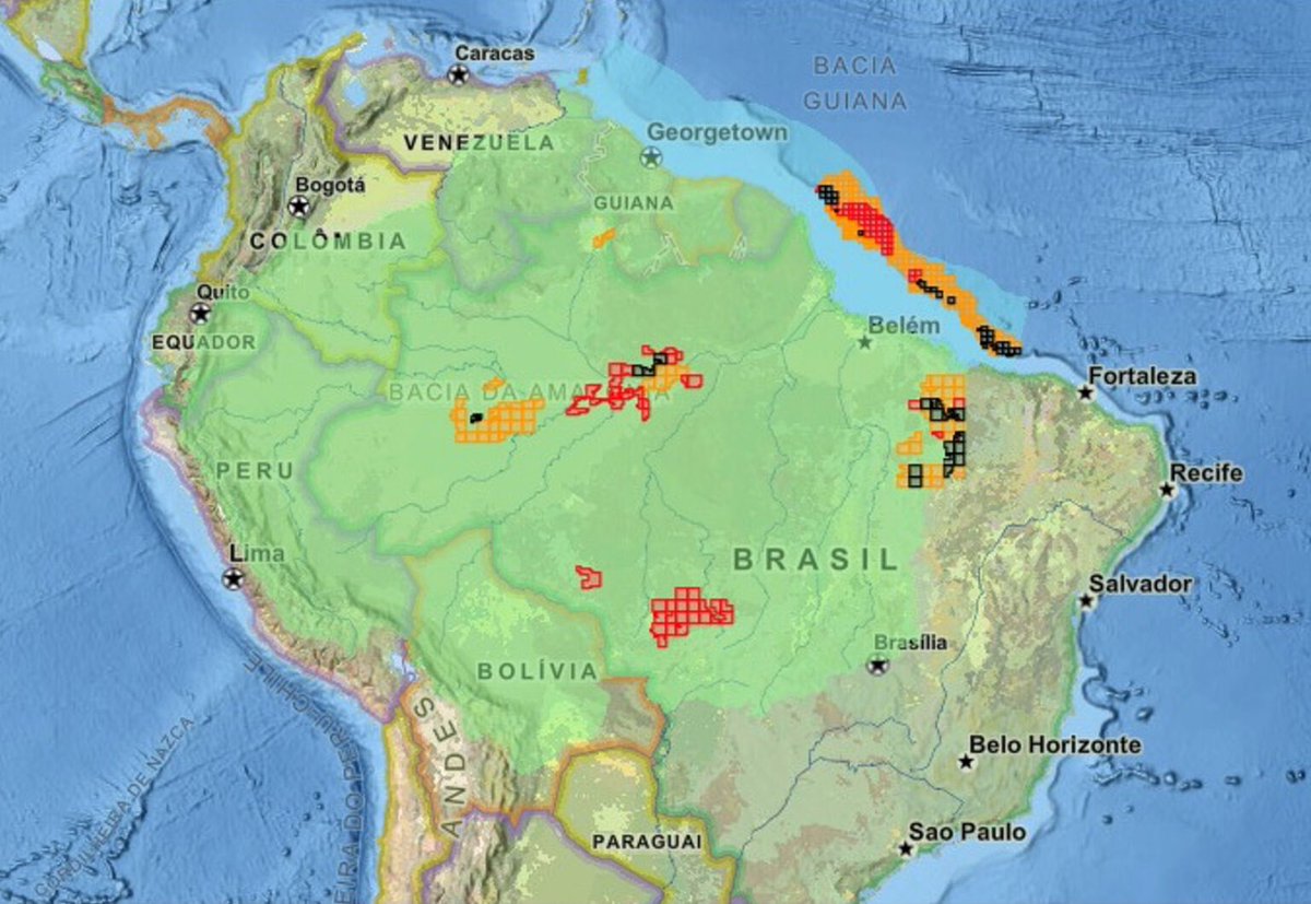 Brazil's #EndoftheWorldAuction raises alarms for environmentalists!
The National Petroleum Agency auctioned off drilling rights in 602 exploration areas, including 21 in the #Amazon River Basin. Over 50% directly impact #Indigenous lands, #BIPOC conservation zones &amp; #quilombola