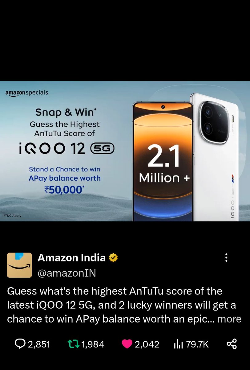 SimplisticMi's tweet photo. @amazonIN The answer is 2.1 Million+

#AmazonSpecials #iQOO125GOnAmazonSpecials #ContestAlert #ContestsOnTwitter 

@amazonIN https://t.co/NemdSVTNZ9
