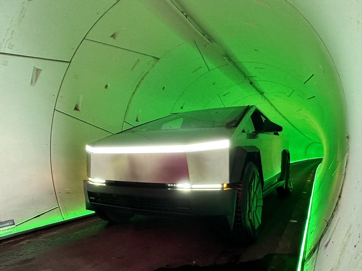 boringcompany's tweet photo. Cybertruck in Vegas Loop https://t.co/zVzJfcowCq
