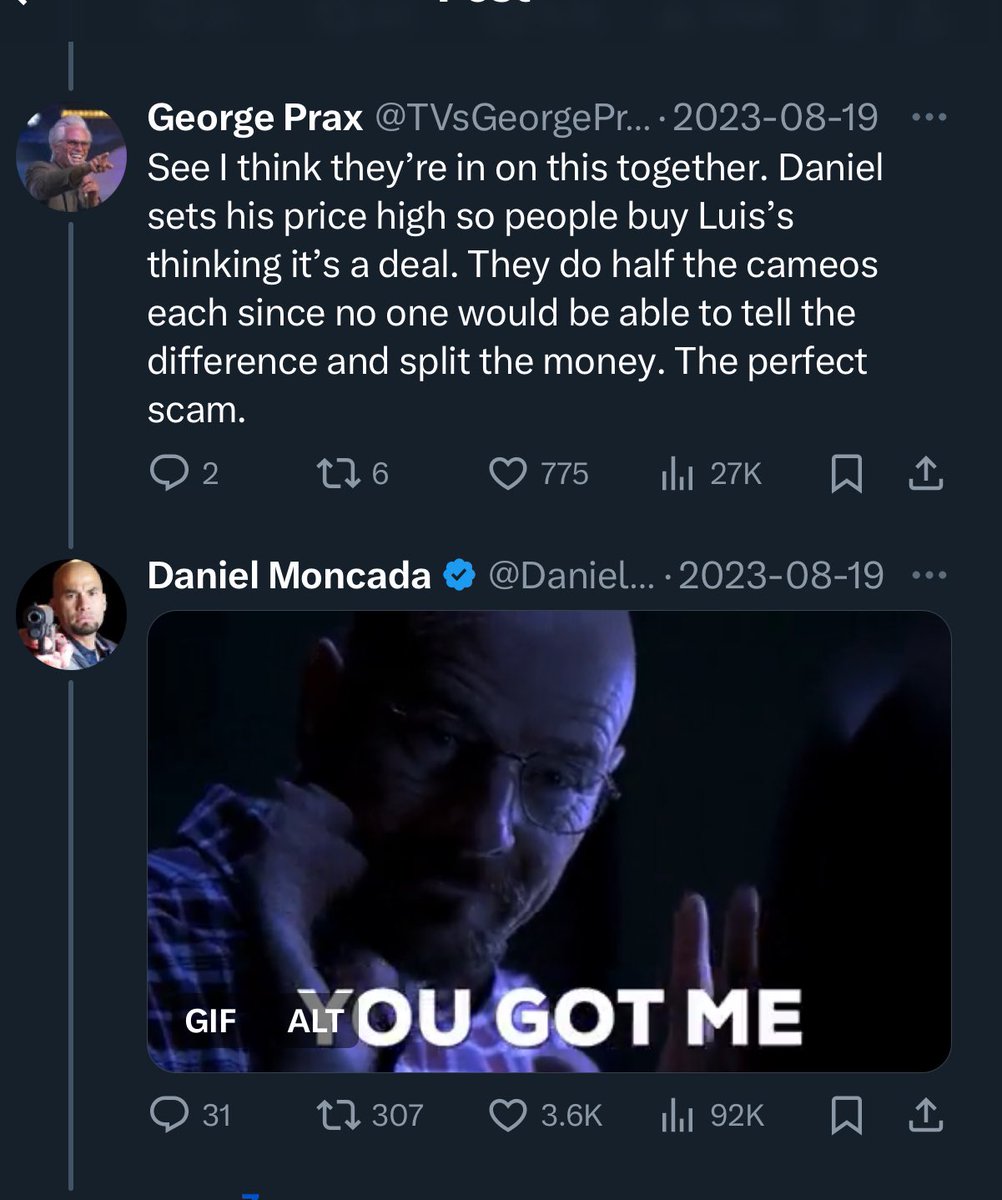 The best exchange on X in 2023: one of the Breaking Bad Twins replying to a post about him by using a Walter White meme