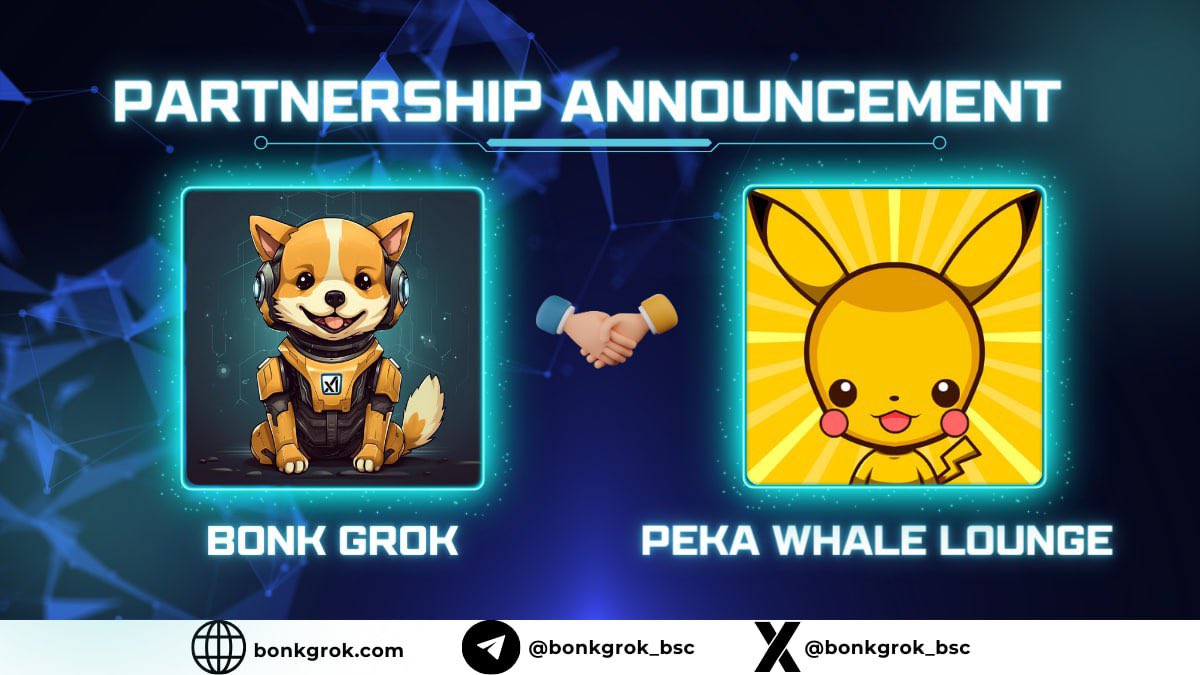 bonkgrok_bsc's tweet photo. 💠  Bonk Grok is excited to announce Peka_Whale_Lounge as our next partner.

✅ $BONKGROK - BEP20 token was created by people who saw the potential between BONK and GROK to become billionaires by investing in them. 

✅ Information about NFTs and Presale : https://t.co/hUXMdPY9yK https://t.co/080UHfq1yj