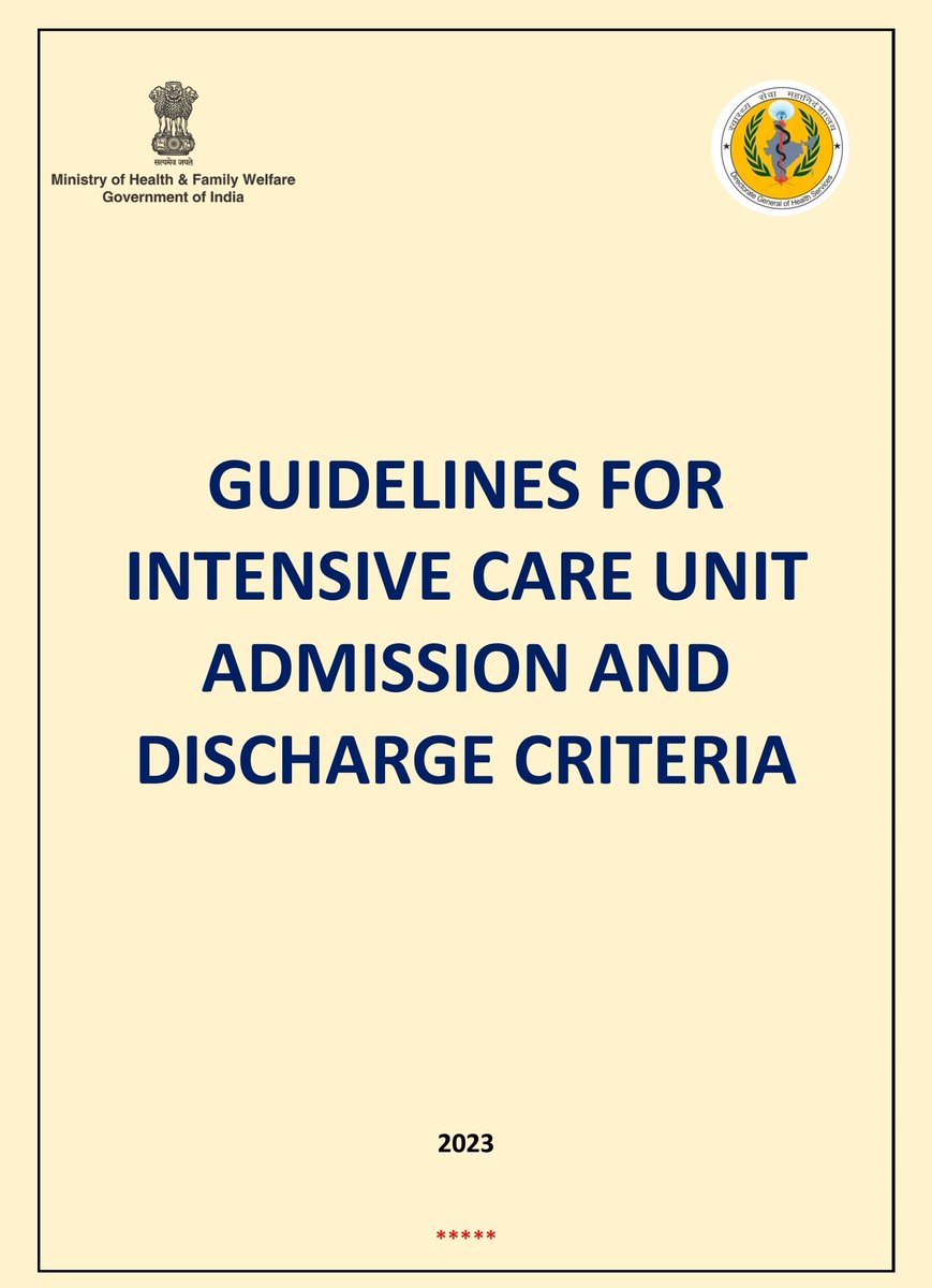 Prashant Nasa (@drnasap) on Twitter photo Delighted to share joint guidelines <a href="/MoHFW_INDIA/">Ministry of Health</a> - <a href="/DghsIndia/">DGHSIndia</a> and <a href="/isccmnational/">ISCCM</a>
*Guidelines for ICU Admission and Discharge Criteria*
Under the leadership of Prof. <a href="/SheilaMyatra/">Sheila Myatra</a> and guided by <a href="/rkmjs1/">Dr. R.K.Mani</a>
ЁЯз╡ Please continue to know what all was covered... Delighted to share joint guidelines <a href="/MoHFW_INDIA/">Ministry of Health</a> - <a href="/DghsIndia/">DGHSIndia</a> and <a href="/isccmnational/">ISCCM</a>
*Guidelines for ICU Admission and Discharge Criteria*
Under the leadership of Prof. <a href="/SheilaMyatra/">Sheila Myatra</a> and guided by <a href="/rkmjs1/">Dr. R.K.Mani</a>
ЁЯз╡ Please continue to know what all was covered...