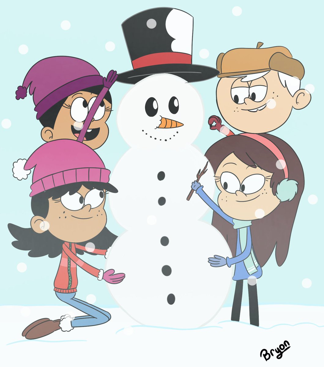 Bryon1402's tweet photo. Secret Santa gift I made for @LoudArtistNate 

#LincolnLoud with #RonnieAnneSantiago, #SidChang and #StellaZhau creating a #snowman, together for the #holidays 

#TLH #TheLoudHouse #Nickelodeon #CartoonArt #TheCasagrandes https://t.co/xCNWdghyky