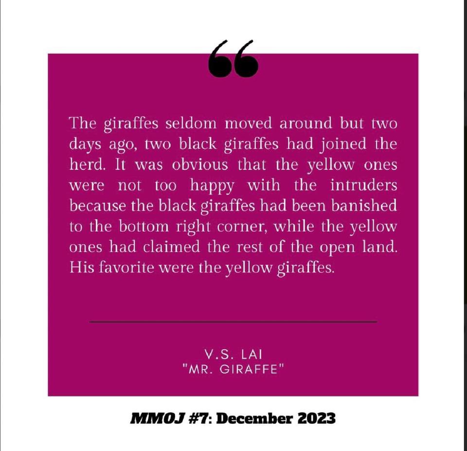 Pleased to end 2023 with a short story publication. Mr. Giraffe is available to read on current issue of Men Matters Online Journal at menmattersonlinejournal.com/current-issue/
🦒🦒🦒🧸