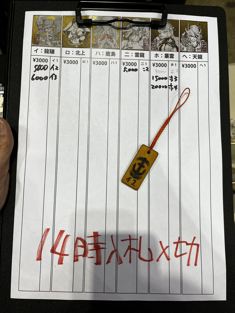 入札の際は木札をお渡してます。木札は貰って帰っていただいて大丈夫です