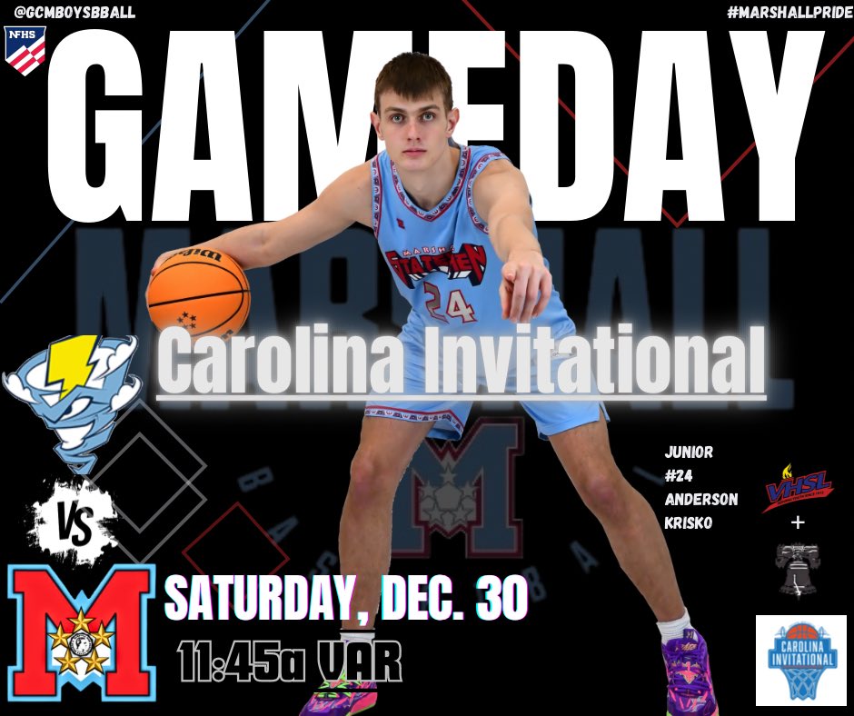 GCMBoysBball's tweet photo. GameDay #1οΈβ£2οΈβ£
π Saturday, Dec. 30th
π Willow Spring HS Storm βοΈ
π Carolina Invitational Tournament
π @ Porter-Gaud School
β° 11:45am VAR-only
π General Admission- $15
@GCMsports1
@cinvitational
@novahoopsCom
#ci23
#marshallpride https://t.co/geII982Q9h