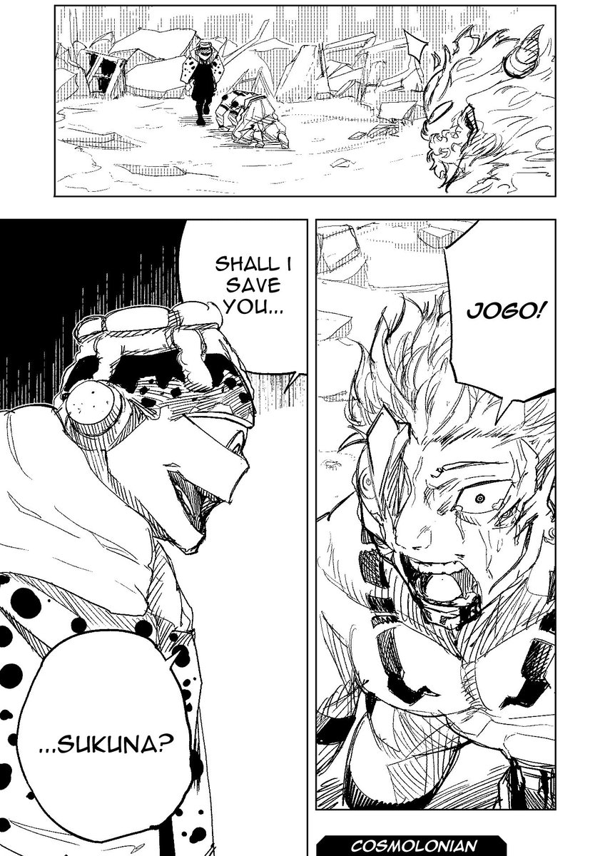 Cosmolonian's tweet photo. leaked supposed jjk chapter of sukuna vs kashimo!! https://t.co/wf2CfmvPQe