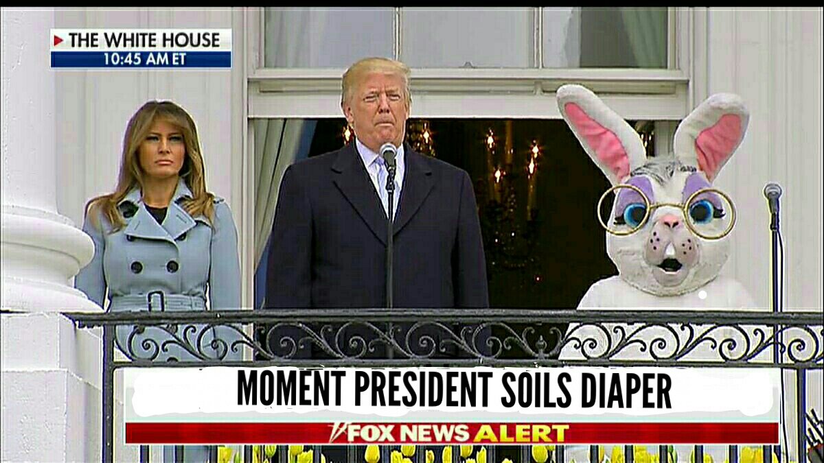 JacobsAngryMom's tweet photo. Has Trump apologized after shitting himself next to the Easter Bunny ? 

#TrumpSmellsLikeAss 
@RSBNetwork https://t.co/gtrjMEOXpn