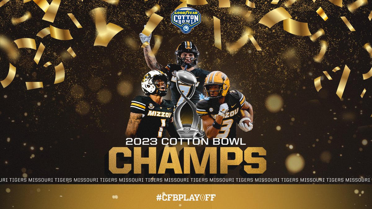 College Football Playoff (@cfbplayoff) on Twitter photo M-I-Z!
Ninth-ranked <a href="/MizzouFootball/">Mizzou Football</a> finishes the season 11-2 after capturing its first New Year's Six victory in the CFP era with a 14-3 win in the <a href="/CottonBowlGame/">Goodyear Cotton Bowl Classic</a>!
Watch the postgame ceremony on the @ESPN
app » espn.com/watch/player?i…
#CFBPlayoff 🏈🏆 M-I-Z!
Ninth-ranked <a href="/MizzouFootball/">Mizzou Football</a> finishes the season 11-2 after capturing its first New Year's Six victory in the CFP era with a 14-3 win in the <a href="/CottonBowlGame/">Goodyear Cotton Bowl Classic</a>!
Watch the postgame ceremony on the @ESPN
app » espn.com/watch/player?i…
#CFBPlayoff 🏈🏆