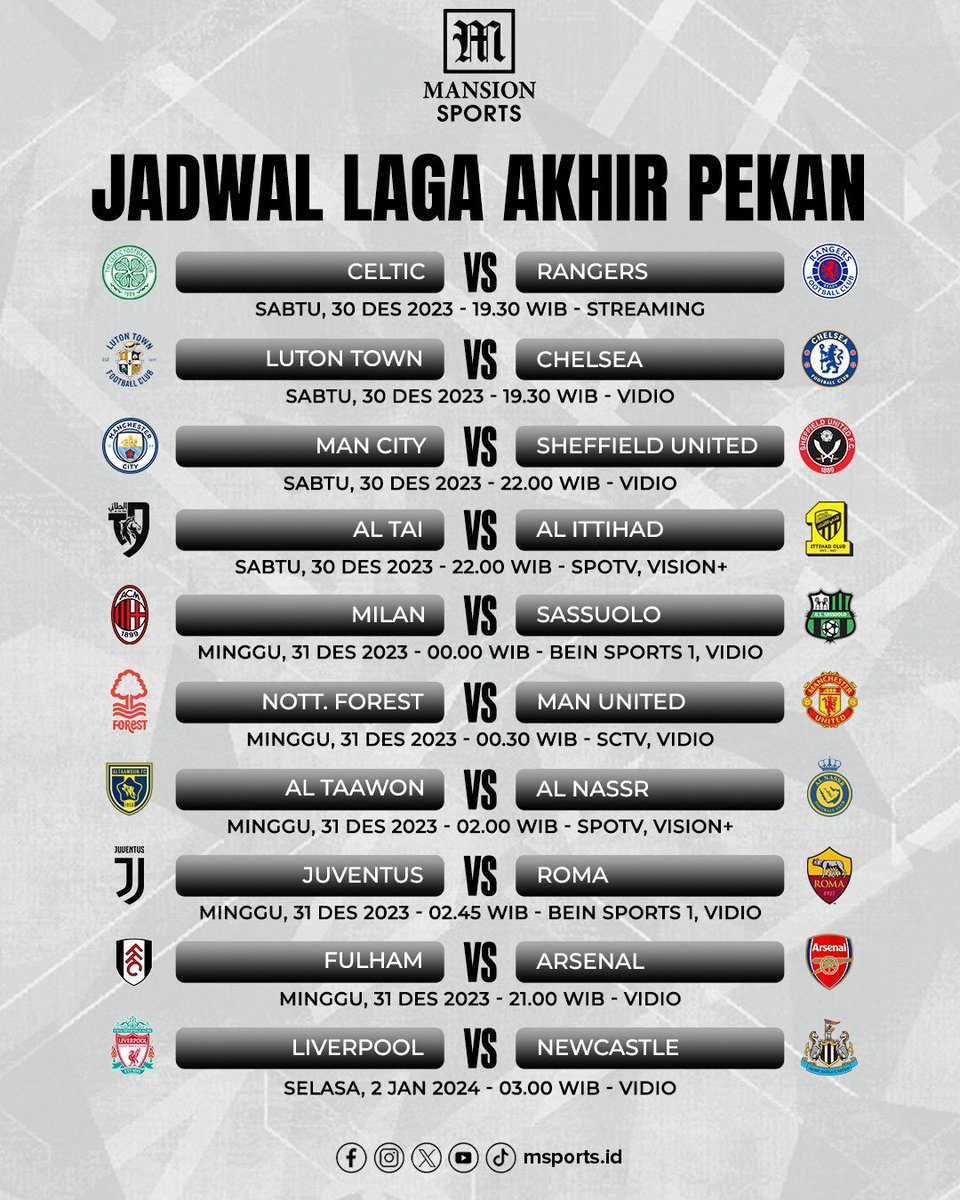 MSportID's tweet photo. Menemani akhir pekan dan malam pergantian tahun dengan laga-laga seru yang siap menemanimu! 🤩
Kita rayakan tahun baru nonton bola aja ⚽️ https://t.co/bBxUjg5bRs