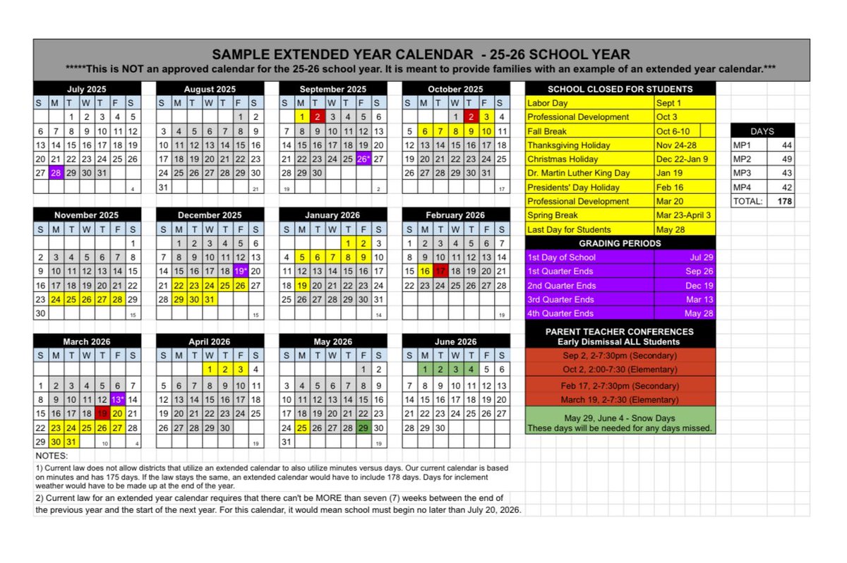 With the vary likely possibility of <a href="/BryantSchools/">Bryant Schools</a> going to a four day school calendar in  the 25-26 school term. Here is the example of the 25-26 school term calendar. Remember <a href="/BauxiteSchools/">Bauxite Schools</a> is already going to a four day school year and <a href="/bentonschools/">Benton Schools</a> will likely as well.