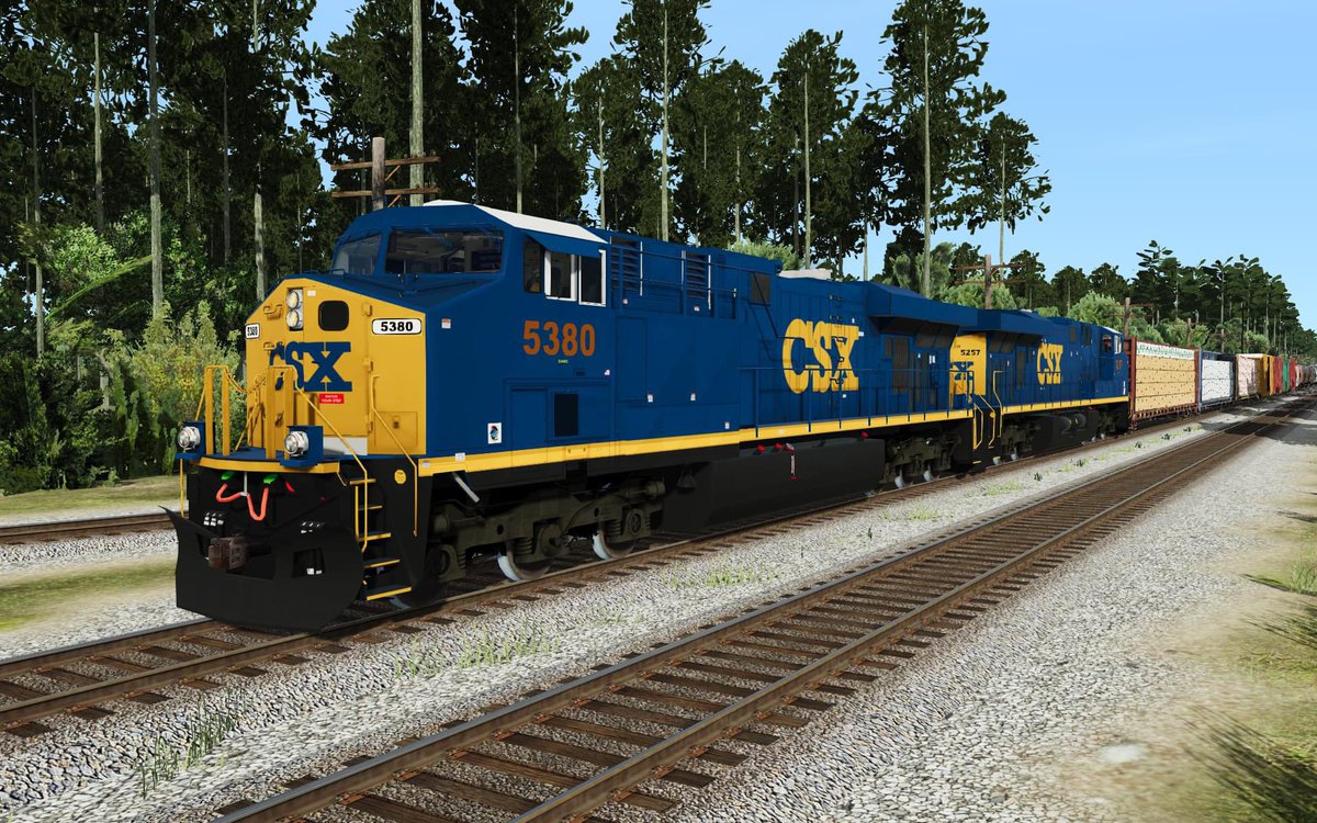 ChaserDeniro's tweet photo. At the helm of CSX M455-29 in the Run8 Train Simulator tonight since I can't sleep. 127 freight cars, 2 locomotives up front and 1 mid train DPU. Currently stopped in Callahan, FL waiting on CSX U106-28 and CSX I124-29 to come by so we can continue south. #Run8TrainSimulator https://t.co/MJchGbXfYB