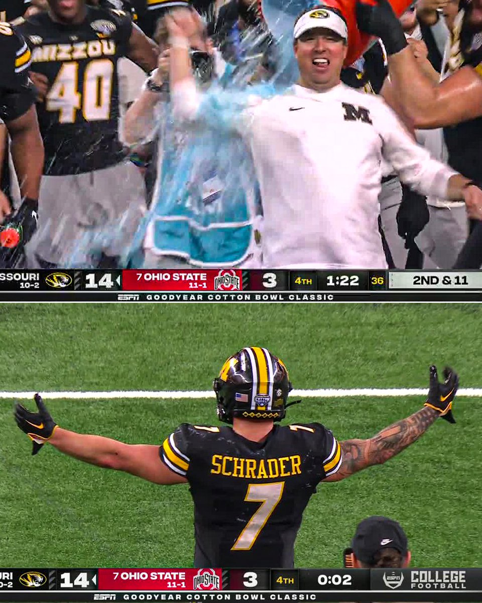 SportsCenter's tweet image. Mizzou gets its first bowl win in nine years 👀

The Tigers take down Ohio State 14-3 😤