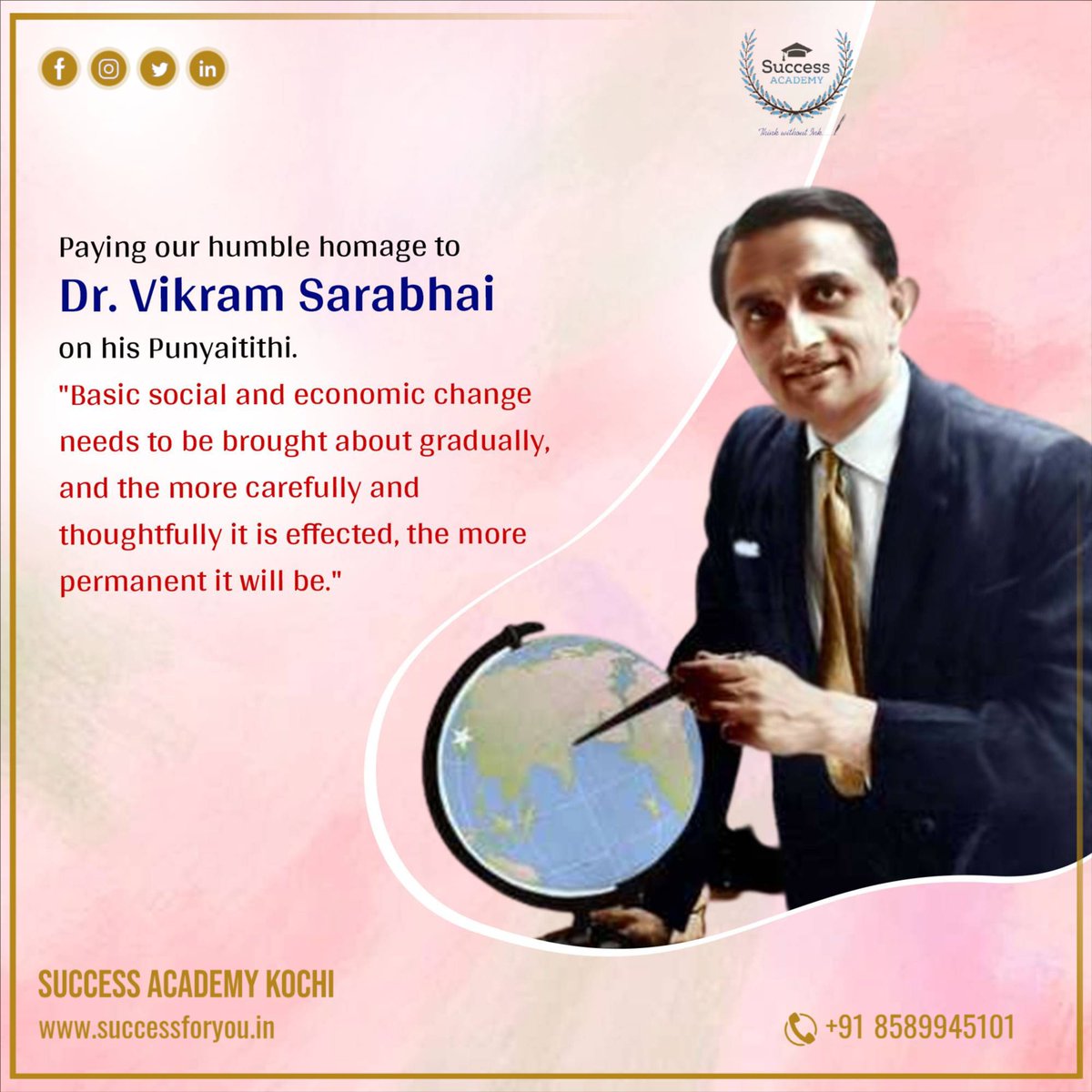 #VikramSarabhai #SarabhaiPunyatithi #SpaceVisionary #RememberingVikramSarabhai
#ISROFounder #SpacePioneer #IndianSpaceLegend
#SpaceScientist #ISRO #VikramSarabhaiLegacy #SSCCoaching #BankCoaching #SuccessAcademyKochi