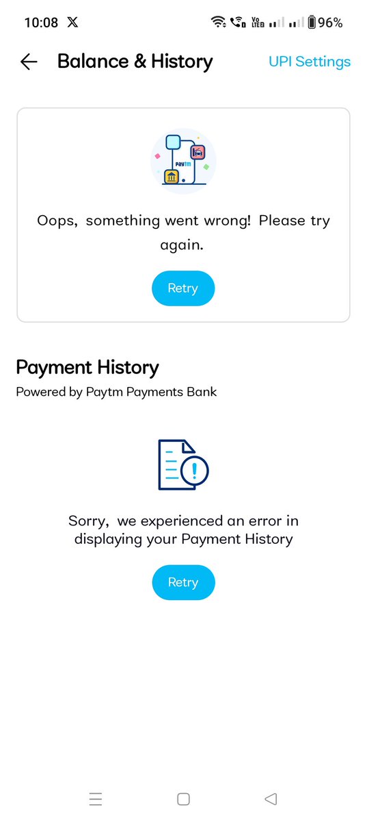 RajACommonMan's tweet photo. @PaytmBank  From last evening your app is completely down. It continuously quotes the below message. Not able to do any transactions on a year end.

Disappointing☹️ @Paytmcare @Paytm https://t.co/A6T8YYN2b0