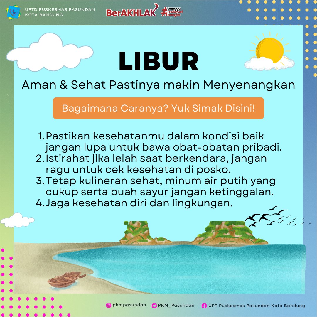 PKM_Pasundan's tweet image. Liburan yang aman dan sehat pastinya makin menyenangkan, yuk ikuti tips berikut untuk perjalanannya yang menyenangkan!
#AyoSehat #AnakSehat #LiburanSehat #LiburanAman #LiburanNyaman
