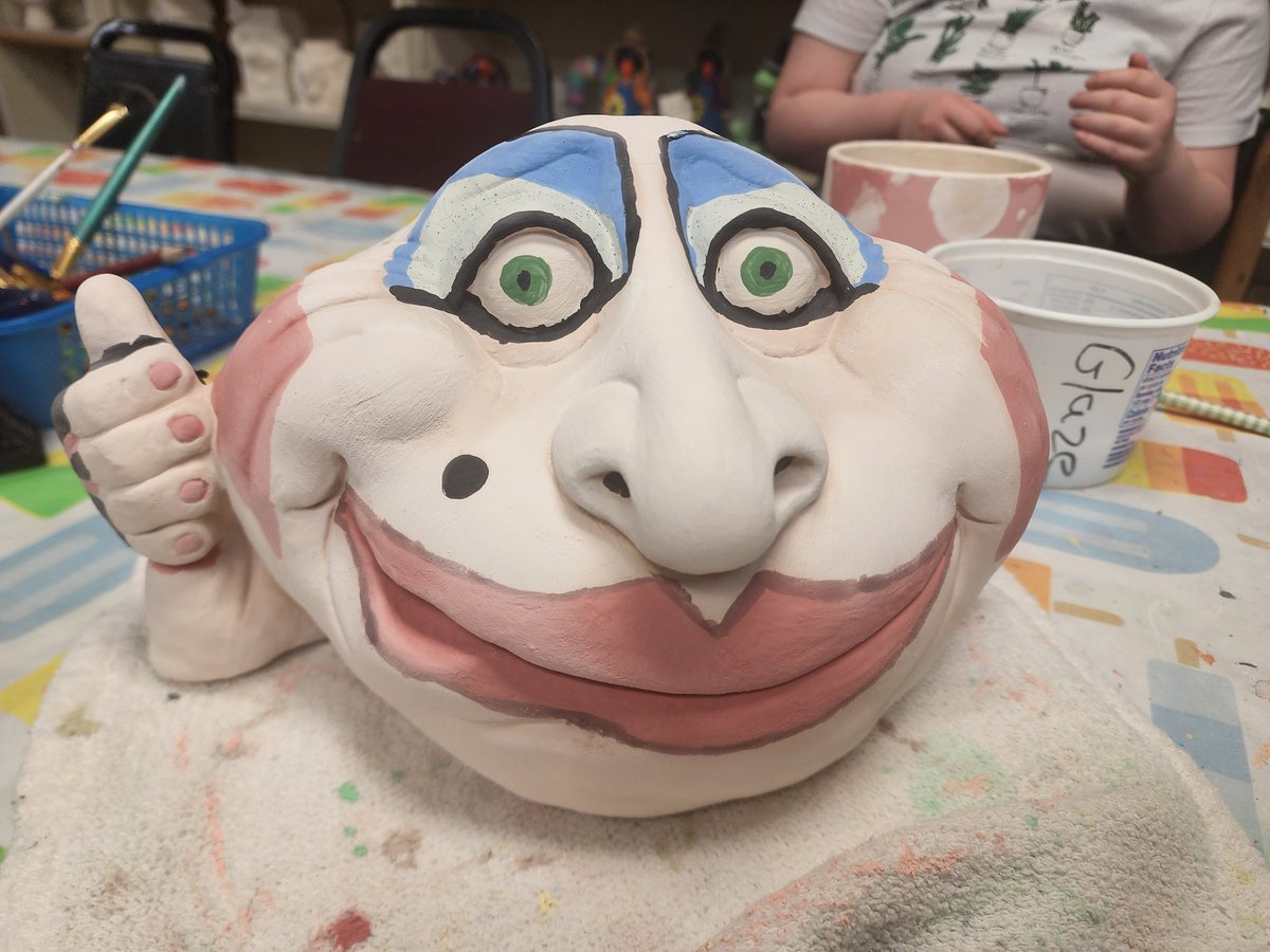 Did pottery painting with raven. Found this face pot... so i painted it little @deesnider of @TwistedSisterNY Now i need a plant that looks like long wavy hair. #twistedsister #deesnider #hairmetal #80s #pottery #rock #rocknroll