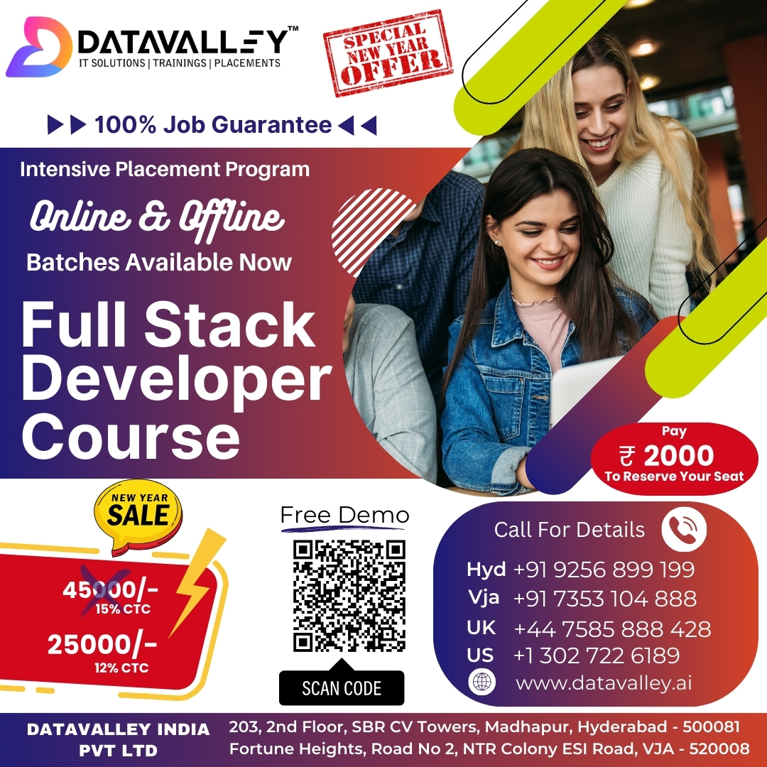 Datavalley_ai's tweet image. 💥New Year Offer💥
🎓100% Job Guarantee🎓
"Intensive Placement Program is available now in our India (Offline & Online)"
Batches Available Now
Apply now: datavalley.ai/ippfreshers
For more information, call us at +91 9256899199
#fullstack #fullstackcourse #datavalley…