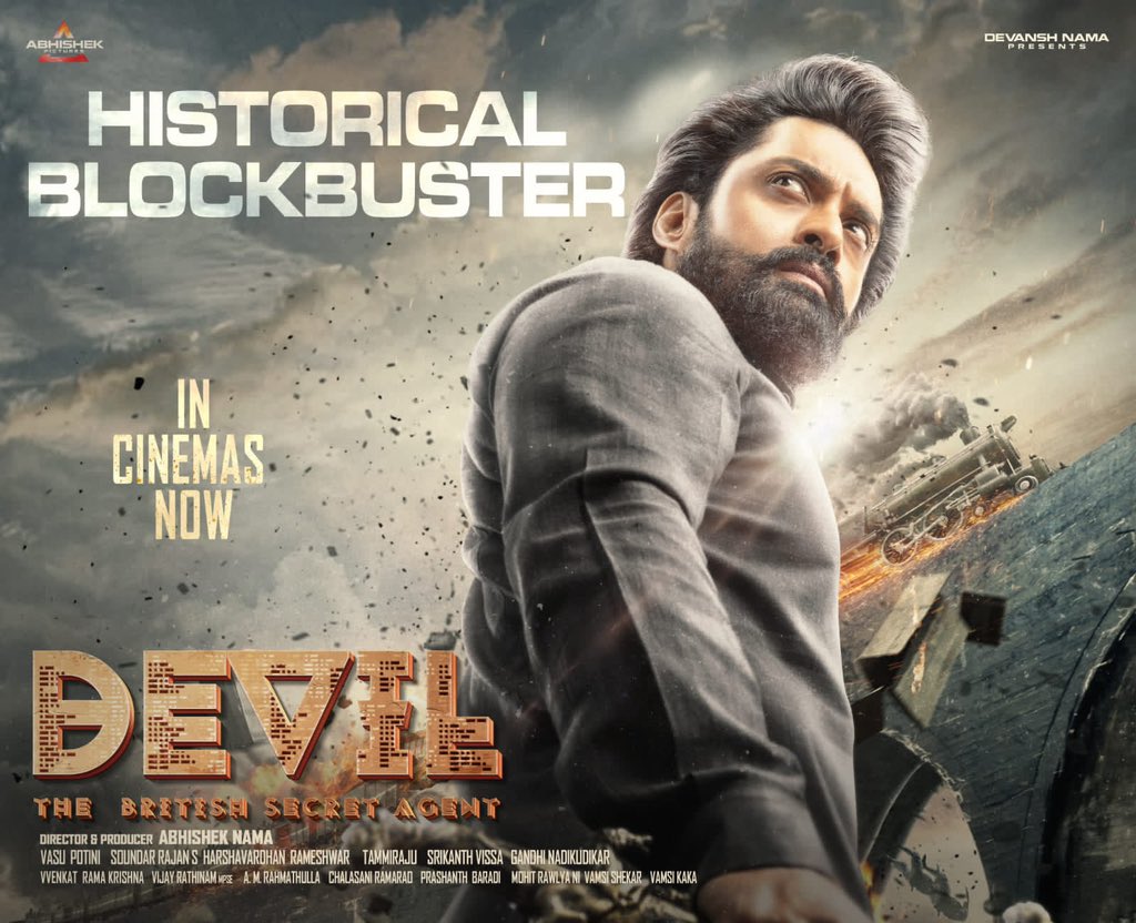 Devil_TheMovie's tweet photo. With the MISSION accomplished 😎
our audience embraces it all around! 💥

Historical Blockbuster #Devil now at your nearest cinemas 💥

Book your tickets now! 🎫
https://t.co/2XM1FqohaT 

#DevilTheMovie
@NANDAMURIKALYAN
@iamsamyuktha_ #MalvikaNair
Directed & Produced by #AbhishekNama
@rameemusic 
@Iconmusicsouth @AbhishekPicture