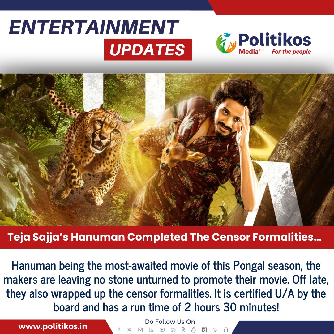 imwpolitikos's tweet photo. Teja Sajja’s Hanuman Completed The Censor Formalities…
#politikos
#politikosentertainment
#FilmReview
#HanumanCinema
#TejaSajja
#HanumanMovie
#CensorFormalities
#MovieCensorship
#FilmCertification
#CensorBoard
#TeluguCinema
#FilmCompletion
#MovieUpdates https://t.co/YdkXU1cKWN