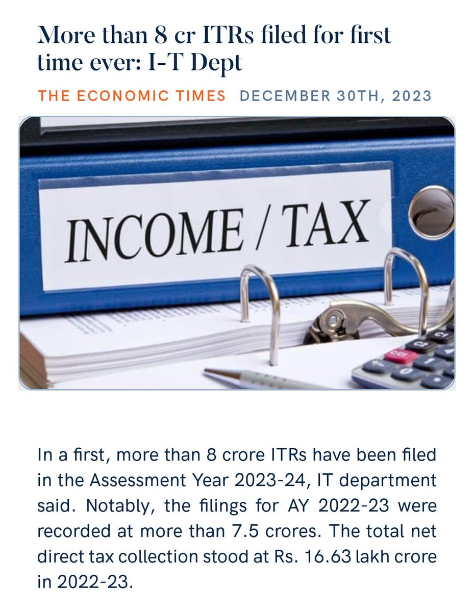 PawanTy85346755's tweet photo. More than 8 cr ITRs filed for first time ever: I-T Dept
https://t.co/aRIrLeCHMz via NaMo App https://t.co/7Q09UQFTd9