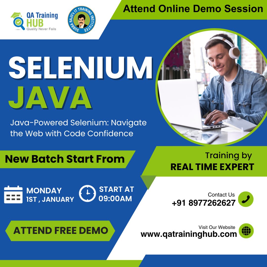 QATrainingHub's tweet image. 🚀 Automate Like a Pro with Selenium and Java! 🚀
🗓Date: 1st JANUARY,2024
🕖 Time: 09:00 AM (IST)
🔗 Register Now: qatraininghub.com
Call: +91 8977262627 | info@qatraininghub.com
#SeleniumJava #FreeDemos #Automation #subbaraju #qatraininghub