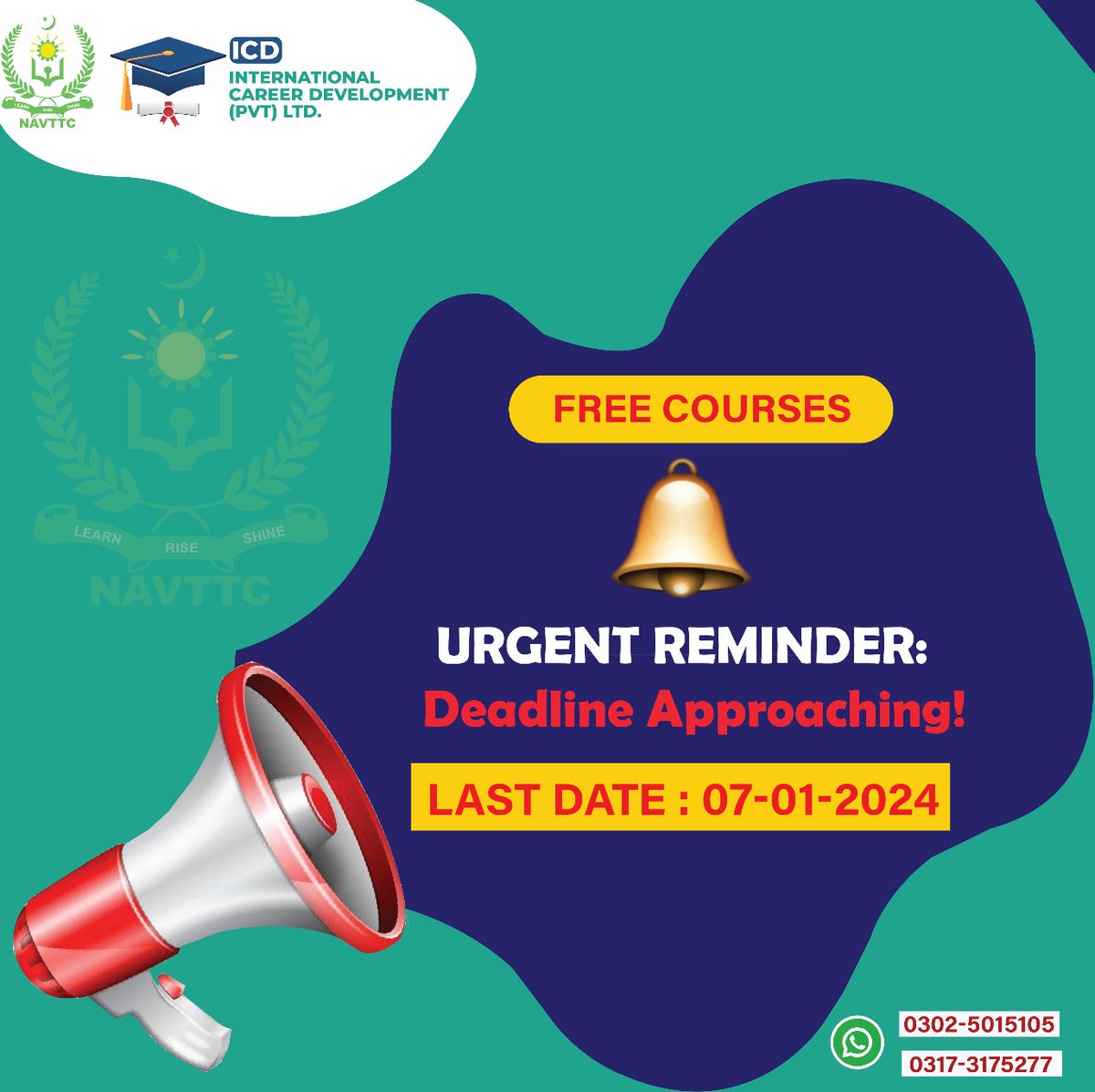 Icdpaks's tweet photo. Hey Future Trailblazers! 🌟

🏃‍♂️💨 Hurry up and grab the opportunity to become a part of the NAVTTC Trainee Program! ⏳ Don't miss out on this chance to boost your skills and kickstart your career!

#navttc #icd #islamabad #PrimeMinister #EducationForAll https://t.co/SCytA73ULU