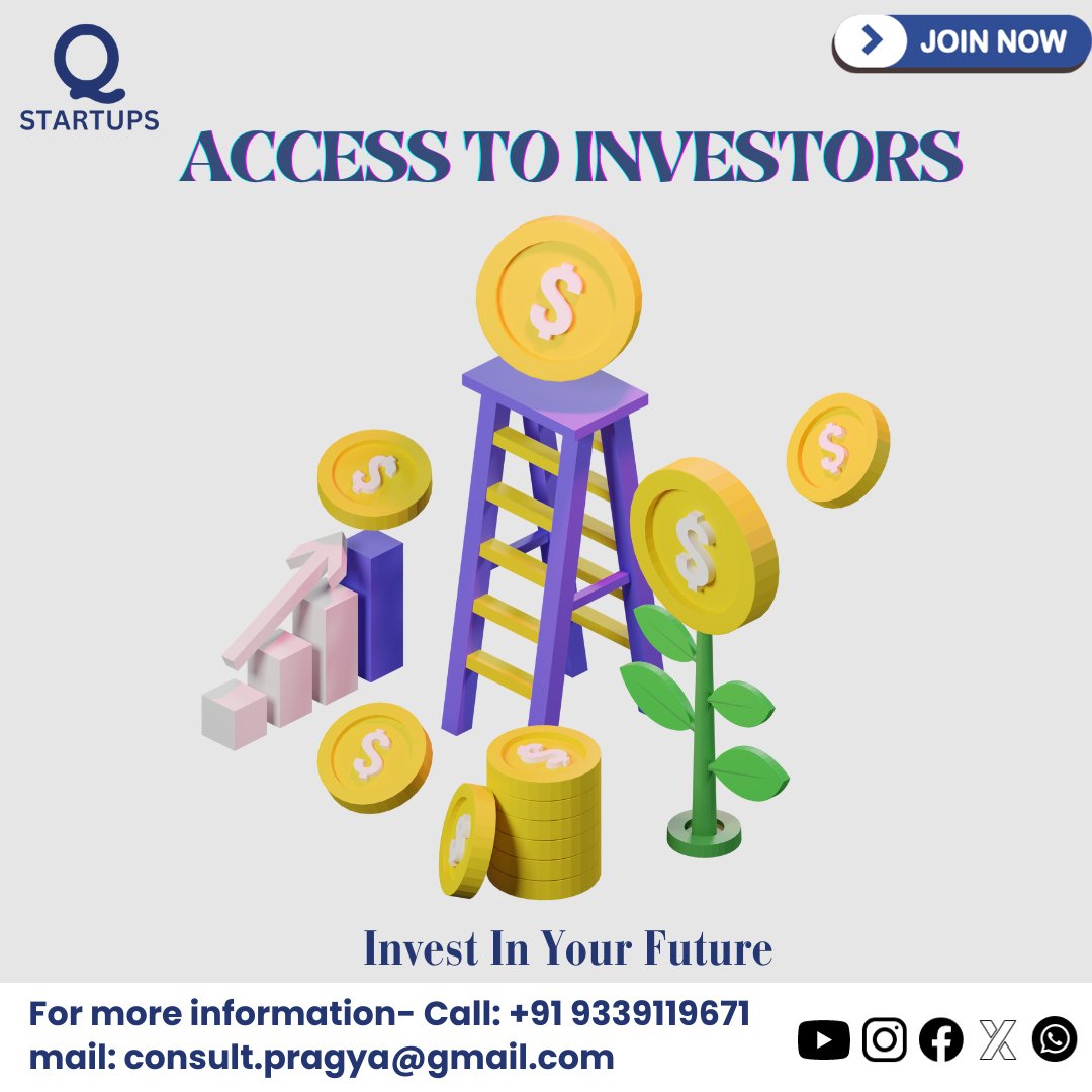 QStartupsIndia's tweet photo. 🚀 Ready to Soar with QStartups!

🌐 Unlock your entrepreneurial potential with our acceleration ecosystem—incubation, mentoring, collaboration, and funding opportunities galore!

💼 Explore our diverse services, including the key to success: Access to Investors.

#QStartups https://t.co/hnaYGNdvf0