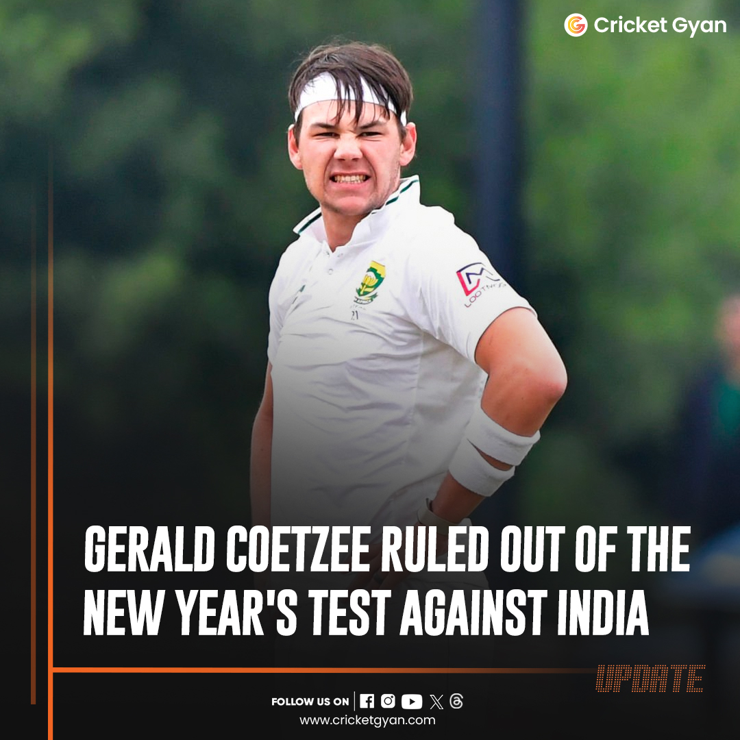 Fast bowler Gerald Coetzee will miss the second Betway Test against India after developing pelvic inflammation during the first Test at SuperSport Park.

#Geraldcoetzee #INDvsSA #breakingnews #cricketnews #latestcricketnews #coetzee #mumbaiindians #testmatch #INDvsSATest