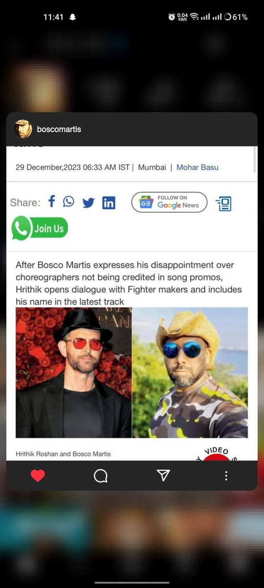 OLDWiNE09's tweet photo. "#HrithikRoshan wasn’t comfortable with a choreographer not getting his due. By Friday afternoon, in the YouTube version of the song, the entire credit list was added, including names of the choreographers—#BoscoCaesar, #RemoDSouza and #PiyushShazia."- Source #FighterOn25thJan https://t.co/Ikpey1G3bu