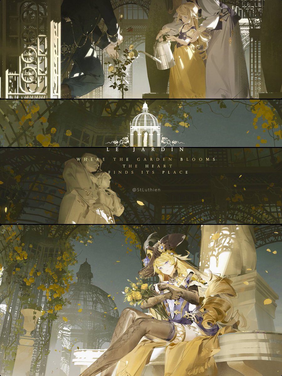 SaintLuthien's tweet photo. “Where the garden blooms, the heart finds its place.” 
#GenshinImpact #Navia #娜维娅 #原神 #ナヴィア https://t.co/4SNK2qVR8r