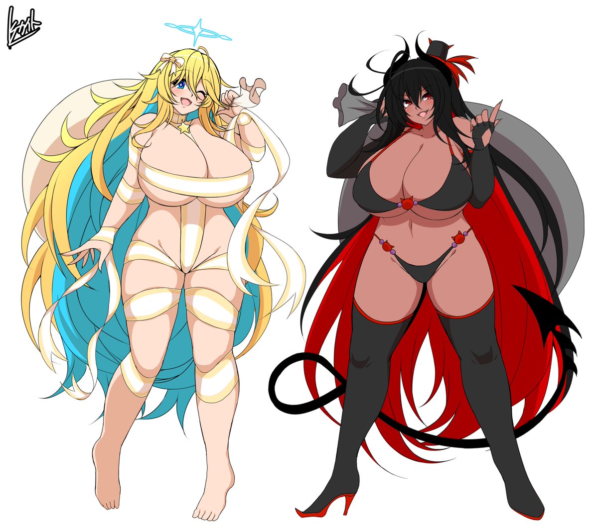 クリスマスイラストの魔王様と女神様の立ち絵
 #オリキャラ 