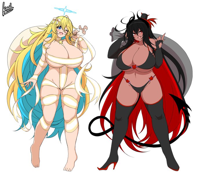 クリスマスイラストの魔王様と女神様の立ち絵
 #オリキャラ 