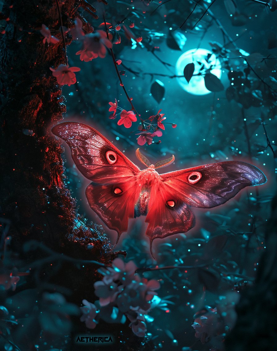 AethericaX's tweet photo. Creature: Moon Moth
I have spotted a perfect specimen in the Ebonglimmer Grove. Glowing and infused with Xeon. Time to study.
-- Journal of Celadine Ethervine
World: #XeonPrime | #Worldbuilding | #MidjourneyV6 | #ConceptArt