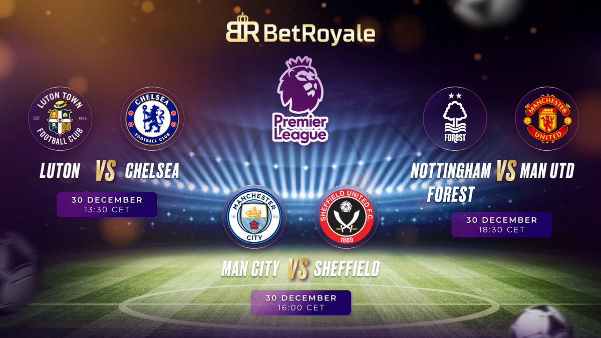 betroyale_io's tweet photo. Get ready for some #PremierLeague action this weekend ⚽️

#Lutontown vs #Chelsea | #Mancity vs #Sheffield | #Nottingham vs #MANUFC

Tha last chance to earn some profits, only on: https://t.co/XH5YnoZ056 👑 https://t.co/2xoMfBR72R